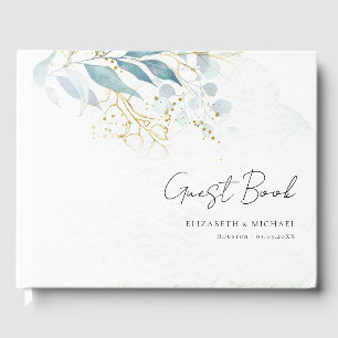 Livre D'or Collection de Mariages Bleu Or (Imiter) Blanc