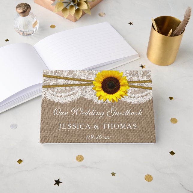 Livre D'or Collection de Mariages de tournesols rustiques (Recto ouvert)