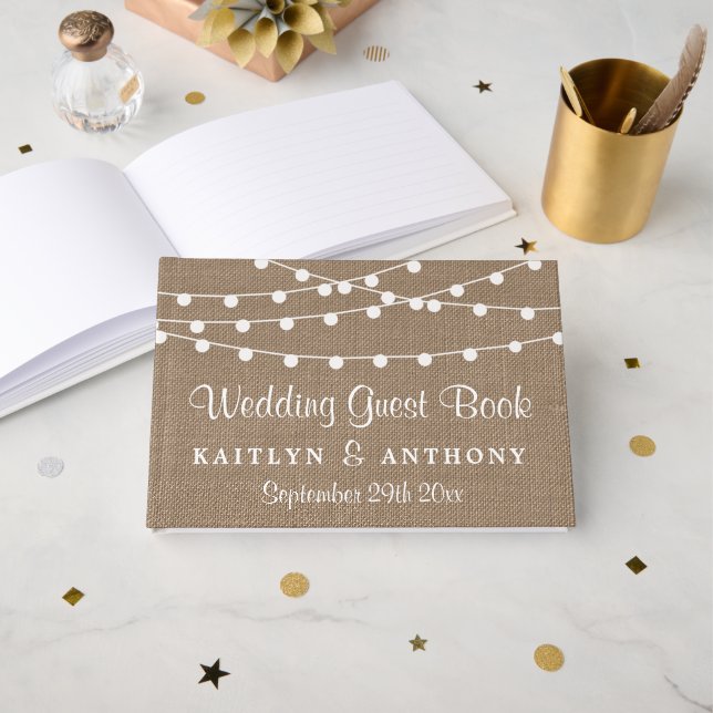 Livre D'or Collection de Mariages Rustic Burlap (Recto ouvert)
