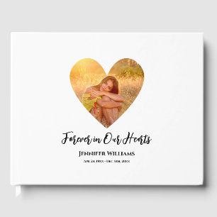 Livre D'or Condolence Photo White Heart Moderne Calligraphie