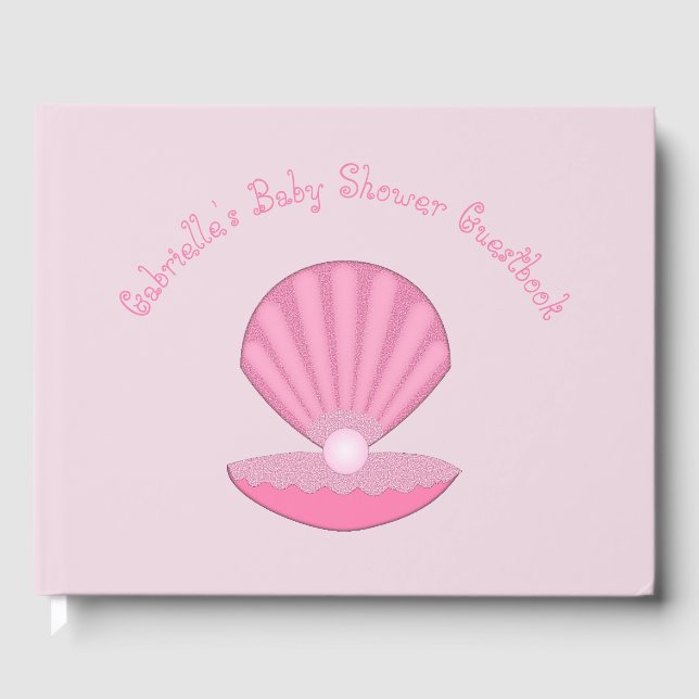 Livre D'or Coquille d'huîtres pour fille rose et Baby shower  (Recto)