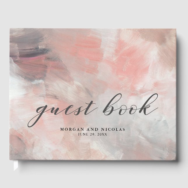 Livre D'or Coral Grey Moderne Abstrait Brushstrokes Mariage (Recto)