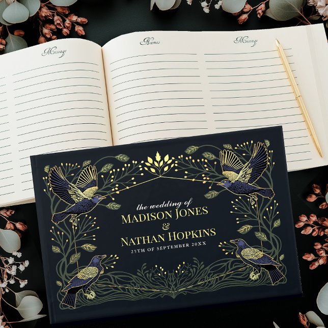 Livre D'or Corbeau gothique enchanté vert Feuille Floral Mari (Créateur téléchargé)