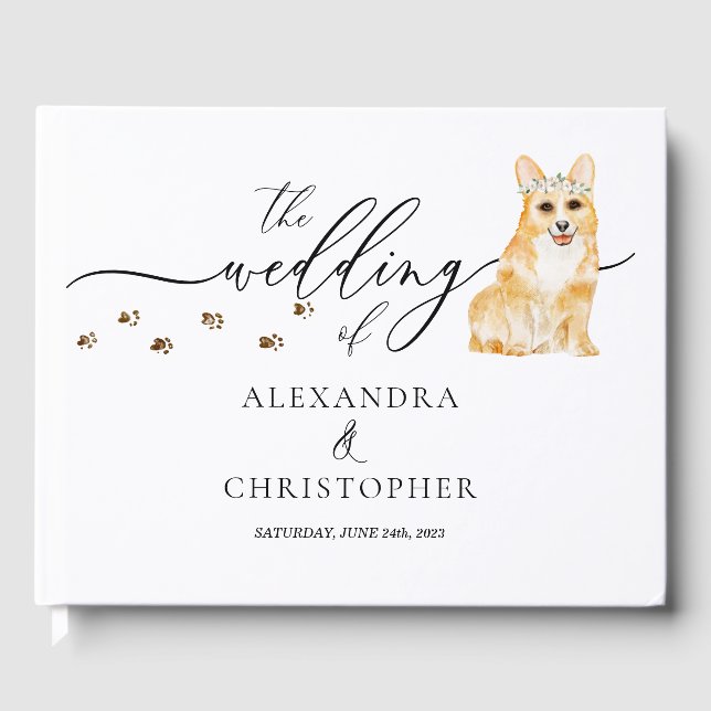Livre D'or Corgi chiot Mariage Calligraphie (Recto)
