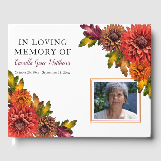 Livre D'or Couleur d'automne Floral Photo Bereavement | Funér (Recto)