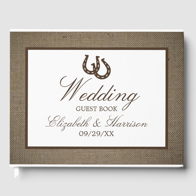 Livre D'or Country Rustic Horseshoe Sur Burlap Mariage (Recto)