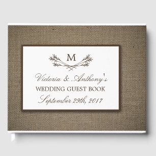 Livre D'or Country Rustic Monogramme Branche & Mariage Burlap