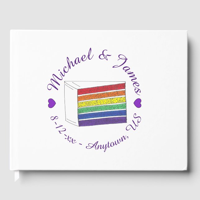 Livre D'or Coupe de gâteau Mariage arc-en-ciel Coeur pourpre  (Recto)