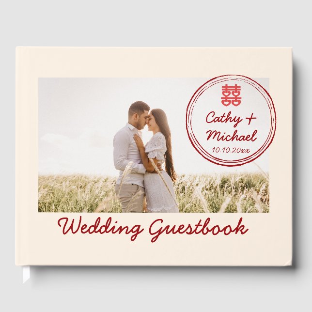 Livre D'or Couple photo avec logo timbre mariage chinois (Recto)