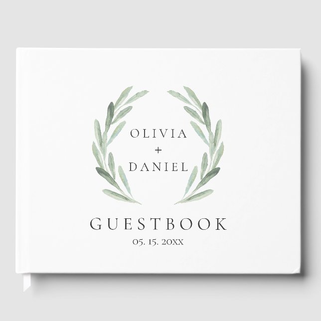 Livre D'or Courbe d'aquarelle verte rustique Mariage simple (Recto)