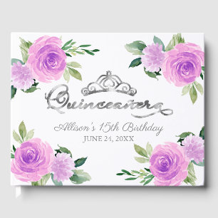 Livre D'or Couronne argentée Quinceanera Fleurie Violet Clair