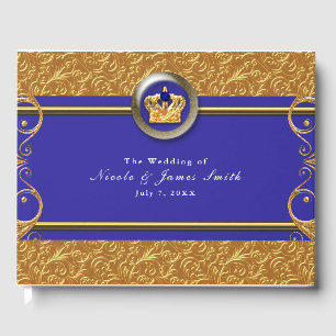 Livre D'or Couronne de mariage bleu royal et or Fête élégante