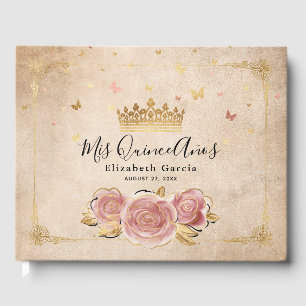 Livre D'or Couronne Élégante Rose Pâle et Or pour Quinceañera
