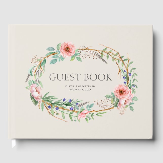 Livre D'or Couronne florale Boho avec votre texte personnalis (Recto)