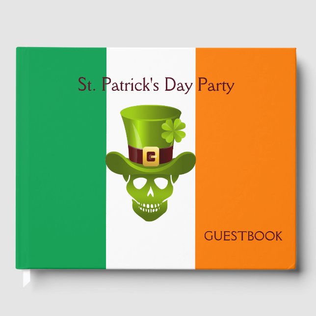 Livre D'or Crâne Shamrock vert 4 feuilles avec Casquette (Recto)