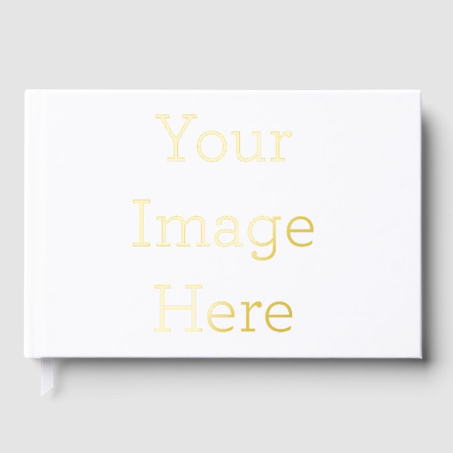 Taille du livre d'or avec film métallisé : 22,86 cm x 15,24 cm, 100 Pages, Papier : Papier blanc non couché Lynx(R) Opaque Ultra, Couleur du film métallisé : Or (Recto)