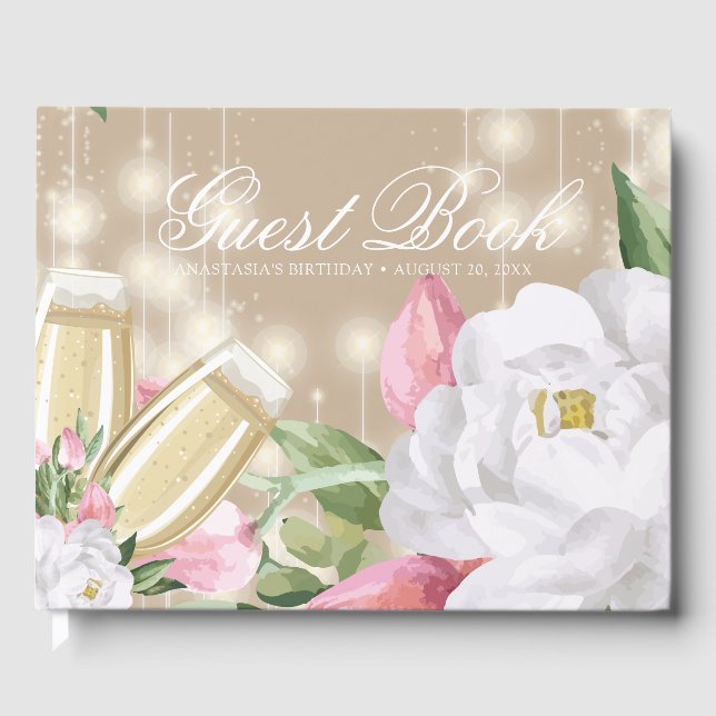 Livre D'or Crème de luxe Champagne Floral Anniversaire (Recto)