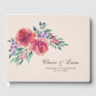 Livre D'or Crème et violet romantique Aquarelle Mariage flora