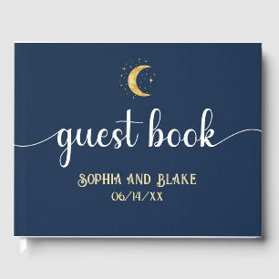 Livre D'or Crescent Moon Starry Nuit Marine Bleu Mariage