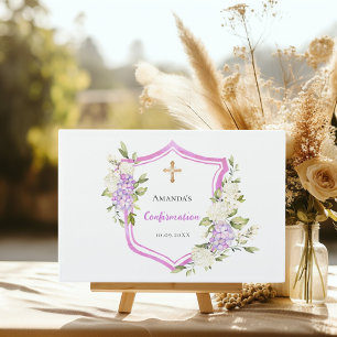 Livre D'or Crest de confirmation fille de fleurs rose pourpre