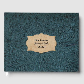 Livre D'or Cuir bleu Turquoise rustique (Faux) Personnalisé