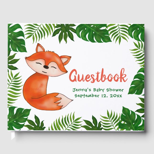 Livre D'or Cute Baby Fox | BABY SHOWER | Feuilles tropicaux (Recto)
