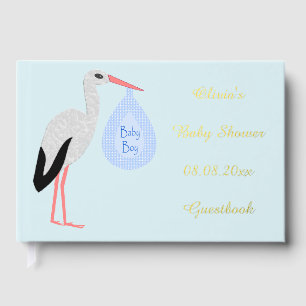 Livre D'or Cute Blue Baby Boy Stork Baby shower personnalisé