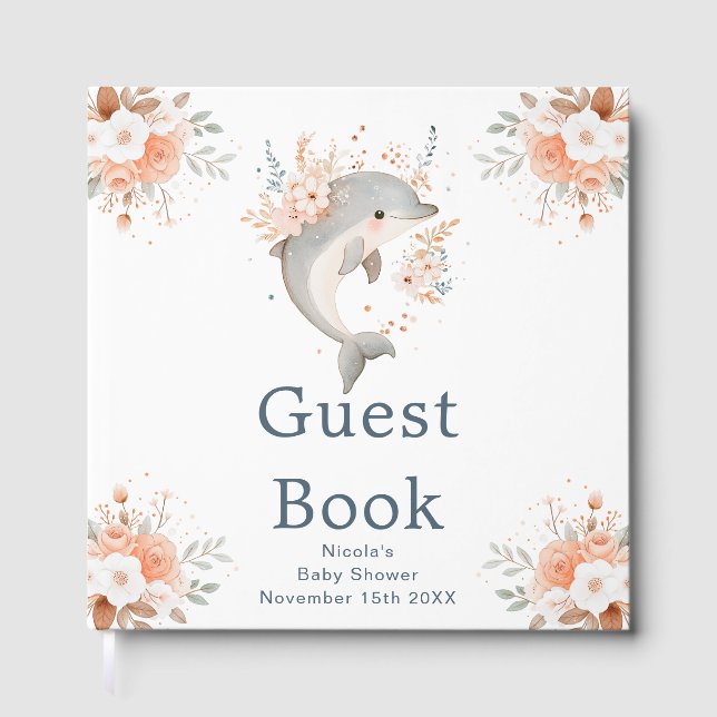 Livre D'or Cute Floral Dolphin Baby Shower (Recto)