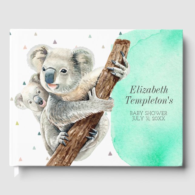 Livre D'or Cute Koala Bear C'est un garçon Baby shower Turquo (Recto)