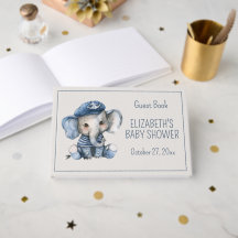Cute Nautical Blue Baby Elephant Baby Shower