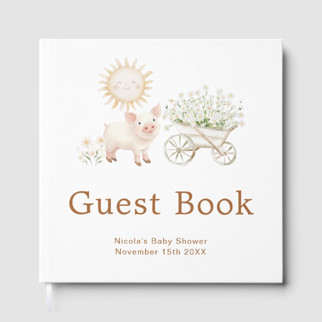 Livre D'or Cute Pig Wheelbarrow Baby Shower (Recto)