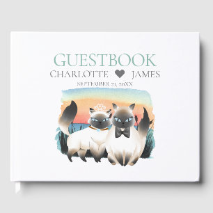 Livre D'or Cute Siamese Mariée de chat Groom Couple Mariage