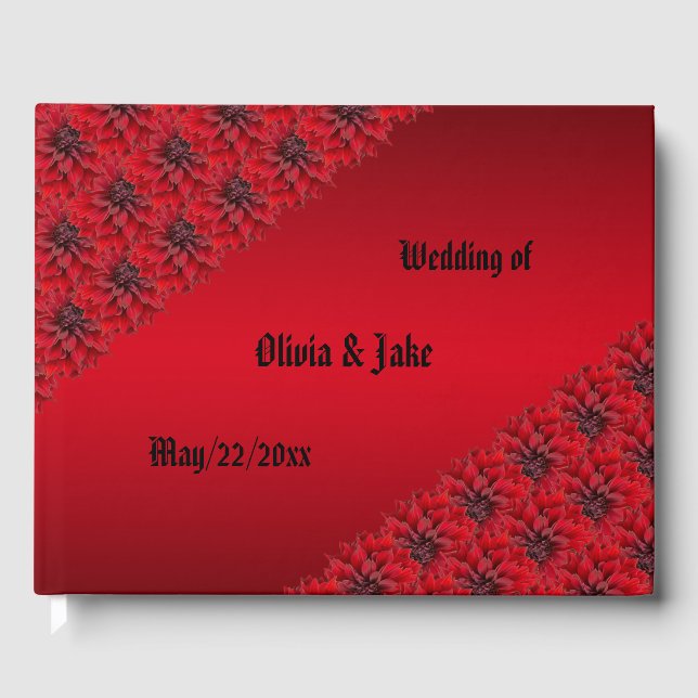 Livre D'or Dahlias rouge sang en mariage de style gothique (Recto)