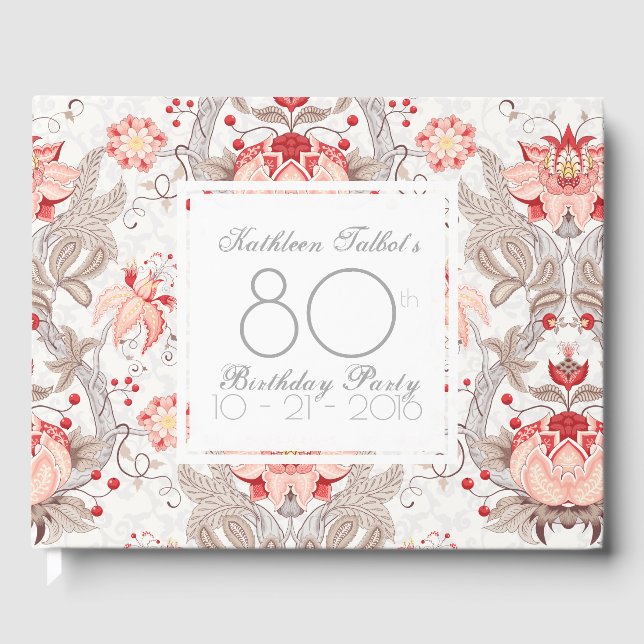 Livre D'or Damask Floral 80th Birthday Party Guest Book (Recto)