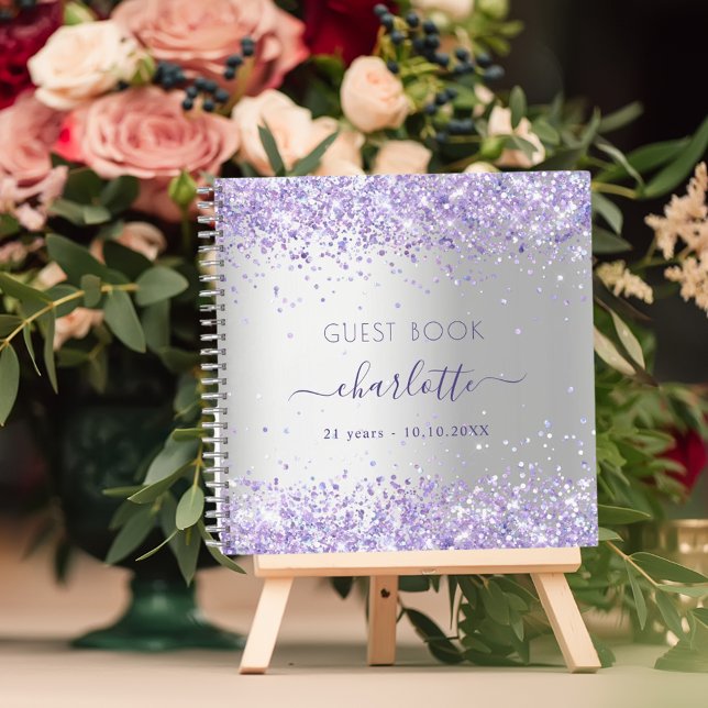 Livre d'or d'anniversaire argent violet nom de la  (Créateur téléchargé)