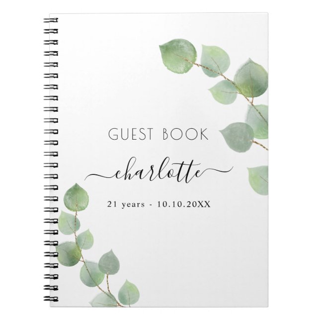 Livre d'or d'anniversaire eucalyptus verdure (Devant)
