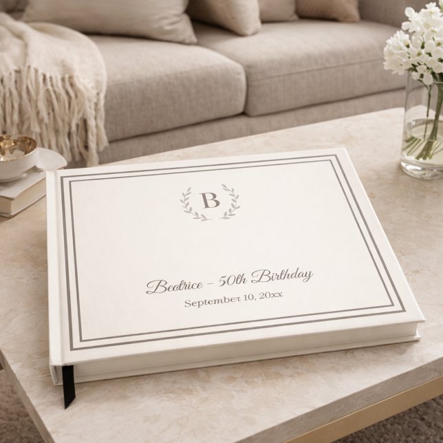 Livre d'or d'anniversaire Monogramme taupe ivoire (Créateur téléchargé)