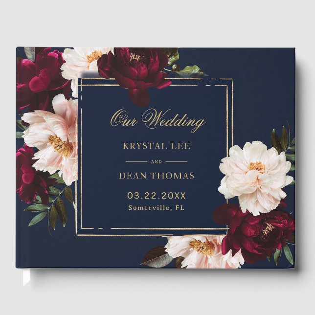 Livre D'or Dark Moody Burgundy Blush Navy Blue Floral Mariage (Recto)
