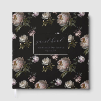 Livre D'or Dark Peony Flowers Foil Baby Shower Guestbook