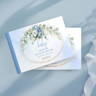 Livre d'or de baby shower Charmants Pivoines Bleu