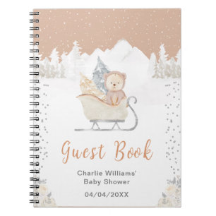 Livre d'or de Baby Shower Ours Brun Sleigh Hiver