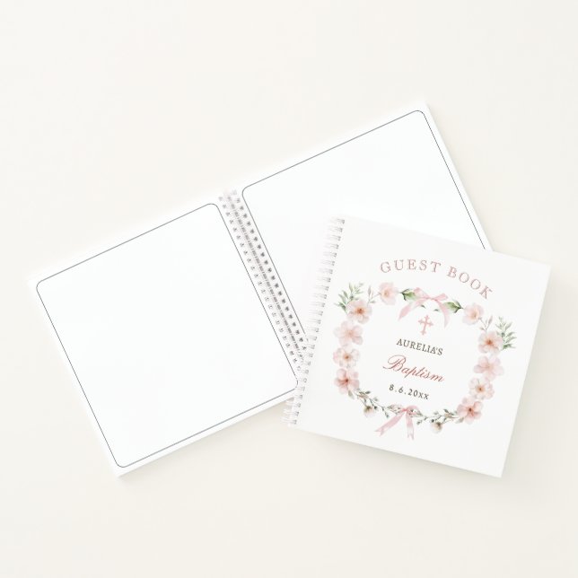 Livre d'or de baptême à cadre floral rose blush (Intérieur)