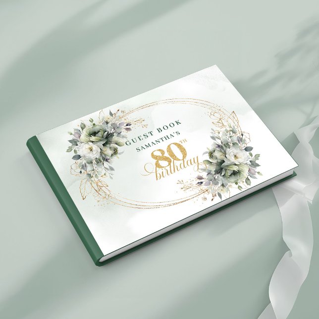 Livre d'or de fête d'anniversaire 80 ans Botanique (Romantic Boho Botanical 80th Birthday Guest Book)
