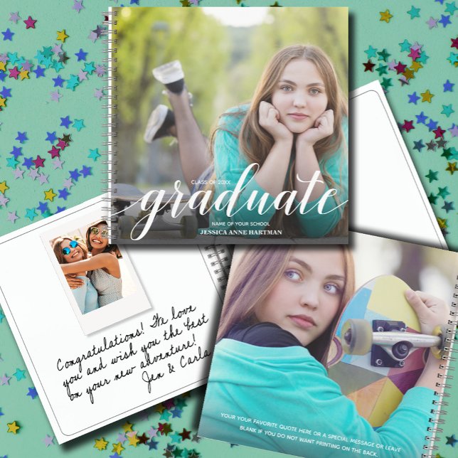 Livre d'or de fête de fin d'études Chic Photo (CHOOSE your page style, spine color, soft or hard cover and add a personal message on the back.)