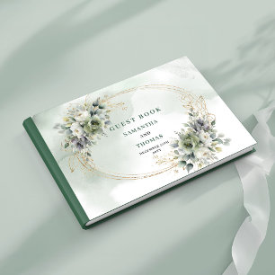 Livre d'or de mariage à feuillage botanique vert p