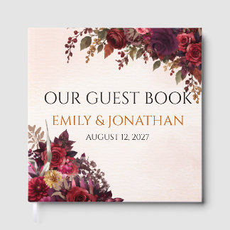 Livre d'or de mariage botanique Rose Bourgogne Aut