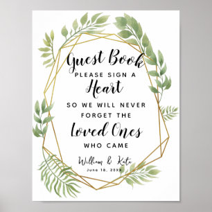 livre d'or de mariage coeur vert feuillage cristal