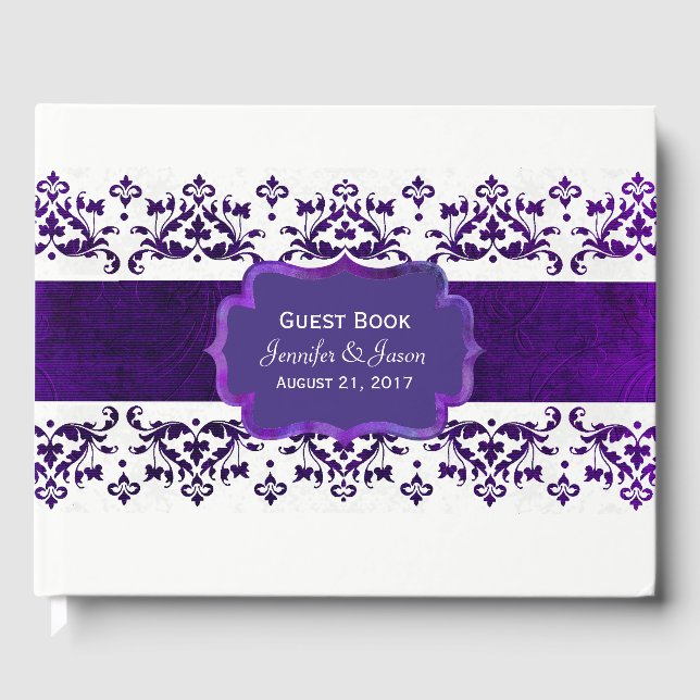 Livre d'or de Mariage damassé violet et blanc (Recto)