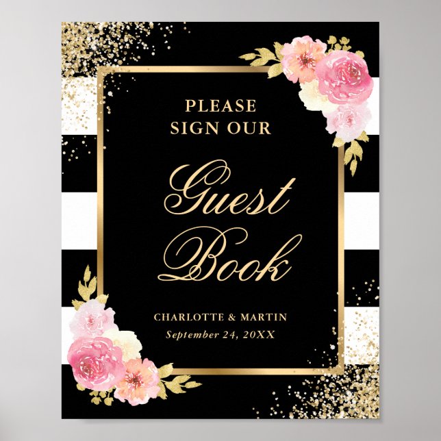 Livre d'or de mariage élégant à fleurs roses et no (Devant)