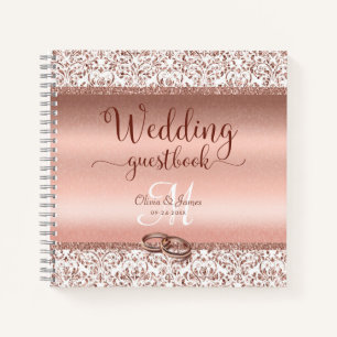 Livre d'or de mariage élégant en rose gold damassé